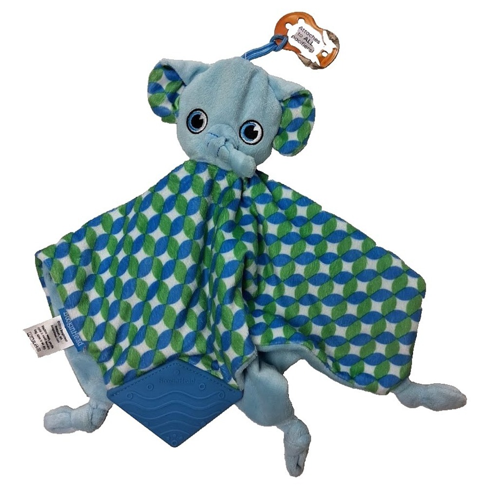 Booginhead Blue Green Elephant Baby Security Blanket Lovey Pacifier Holder NWT